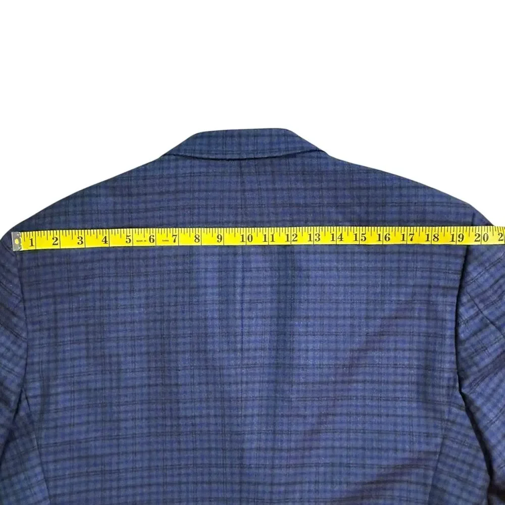 Peter Millar Men's Size 44R Navy Blue Windowpane Plaid Wool Blazer Suit Jacket